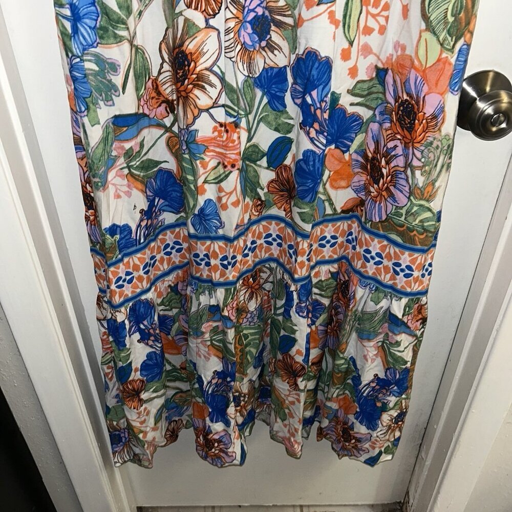 Adrianna By Adrianna Papell Floral Smocked  Waist Flutter Sleeved Dress Size 14 - Picture 4 of 8